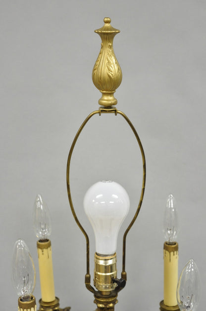 Vintage French Rococo Louis XV Brass Marble Figural Cherub Candelabra Table Lamp