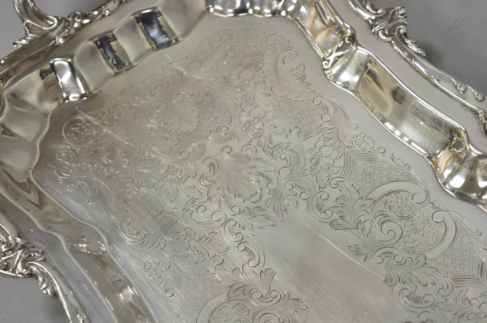 Vintage Victorian Silver Plated Narrow Footed Bar Serving Tray w Handles by Eton