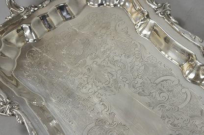 Vintage Victorian Silver Plated Narrow Footed Bar Serving Tray w Handles by Eton
