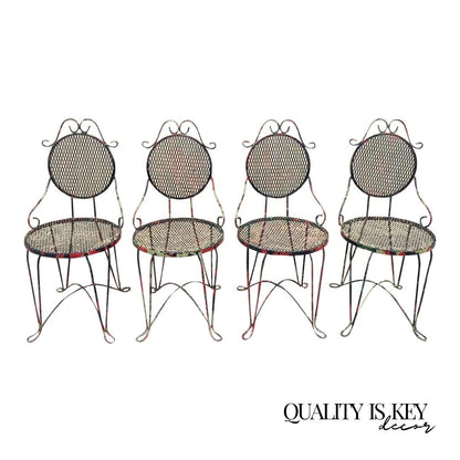 Vintage Victorian Style Small Wrought Iron Camo Paint Garden Patio Chair - Set 4