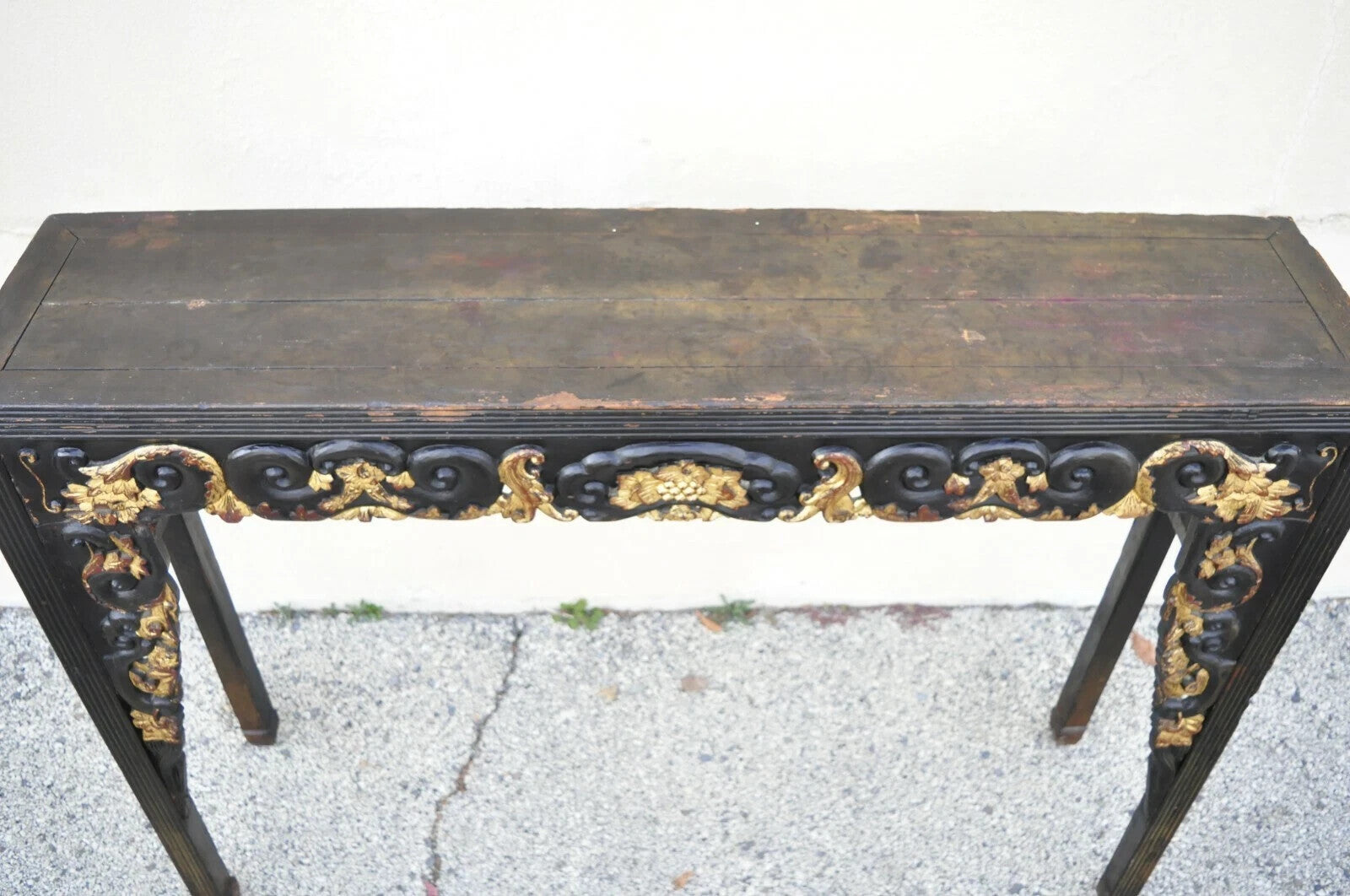 Antique Chinese Carved Hardwood Gold Gilt Tall Altar Console Hall Table