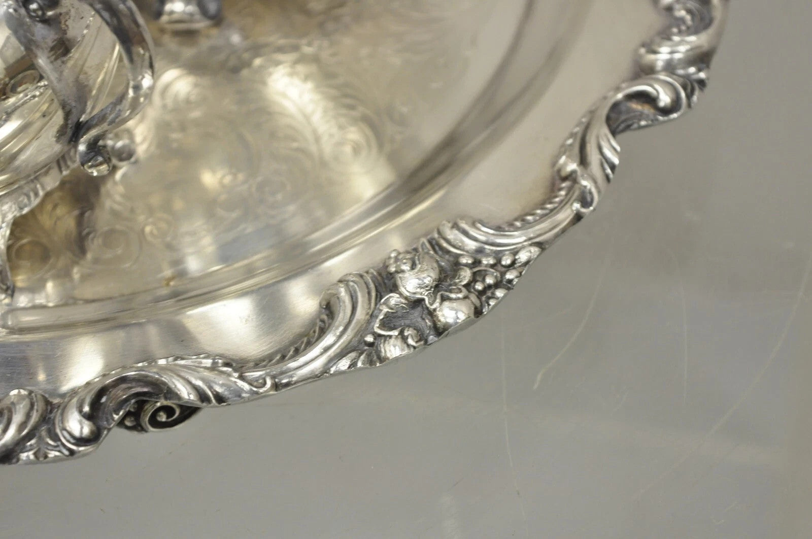 Vintage FB Rogers Silver Plated Tea Set w/ Amston Round Serving Tray - 4 Pc Set