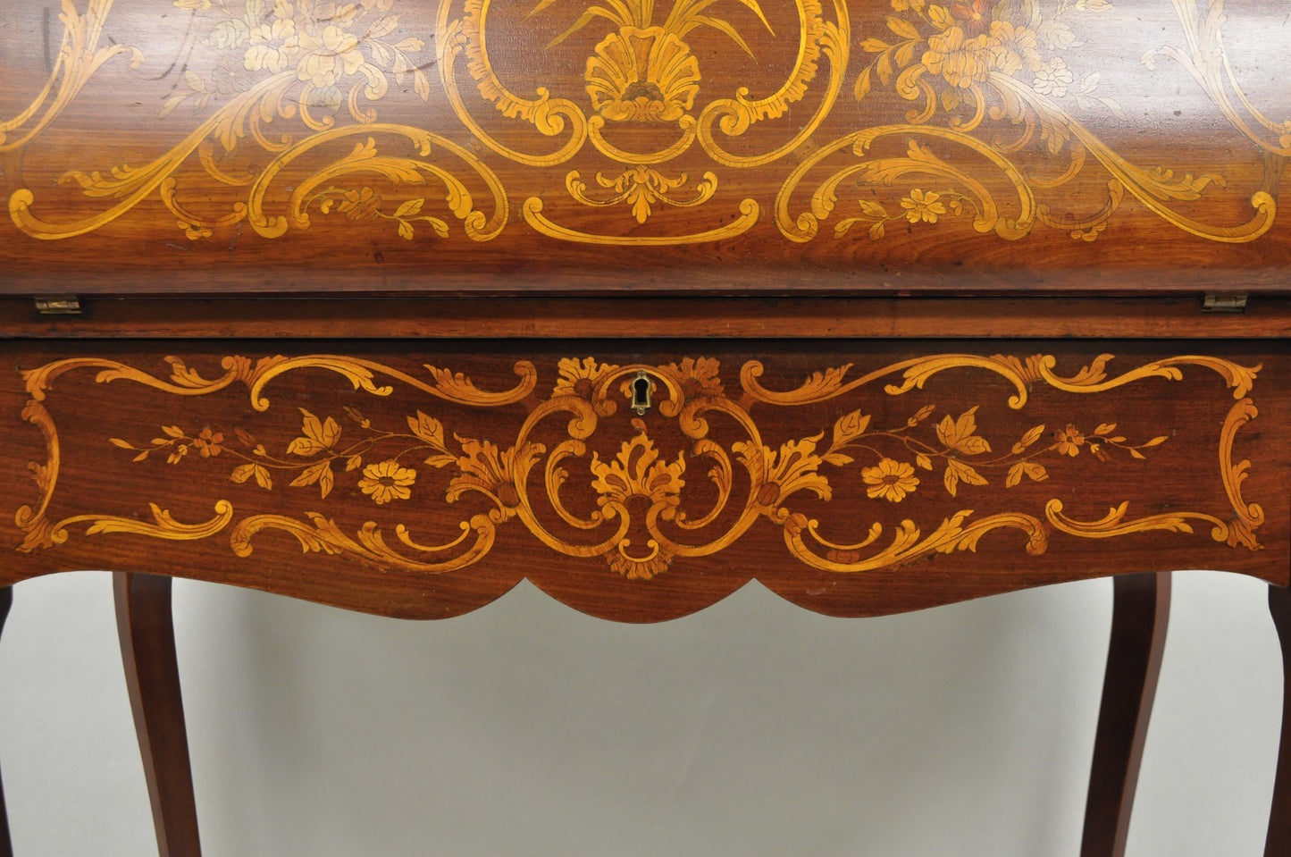 Antique French Louis XV Style Marquetry Inlaid Drop Front Ladies Writing Desk