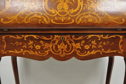 Antique French Louis XV Style Marquetry Inlaid Drop Front Ladies Writing Desk