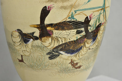 Antique Oriental Oversized Porcelain Satsuma Vase Japanese Table Lamp w/ Geese