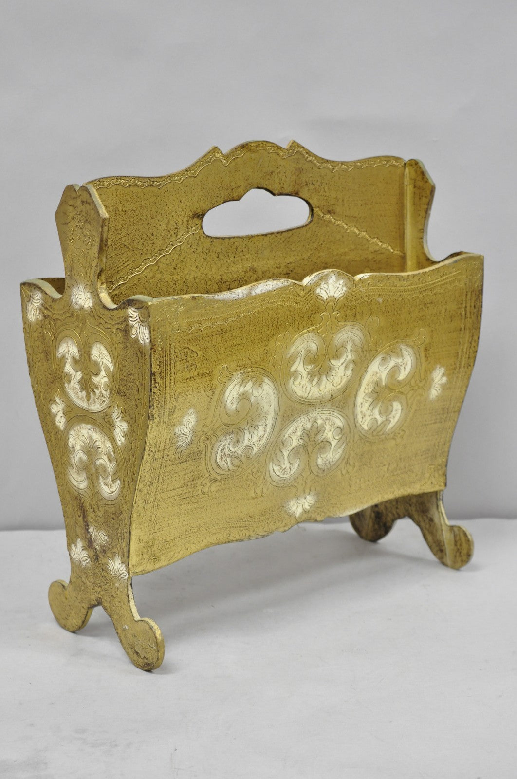 Vintage Italian Hollywood Regency Gold Cast Plastic Magazine Rack Stand