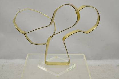 Vintage Dan Murphy 1976 Brass Ribbon Modern Abstract Sculpture on Lucite Base
