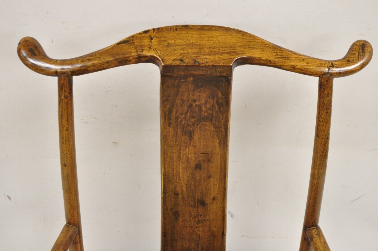Vintage Chinese Elm Wood Ming Yoke Back Lacquered Asian Scholars Arm Chair