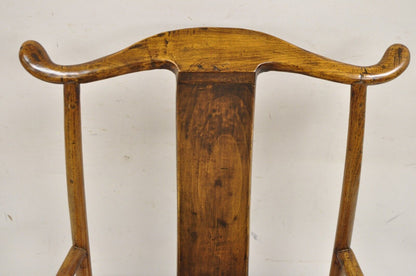 Vintage Chinese Elm Wood Ming Yoke Back Lacquered Asian Scholars Arm Chair