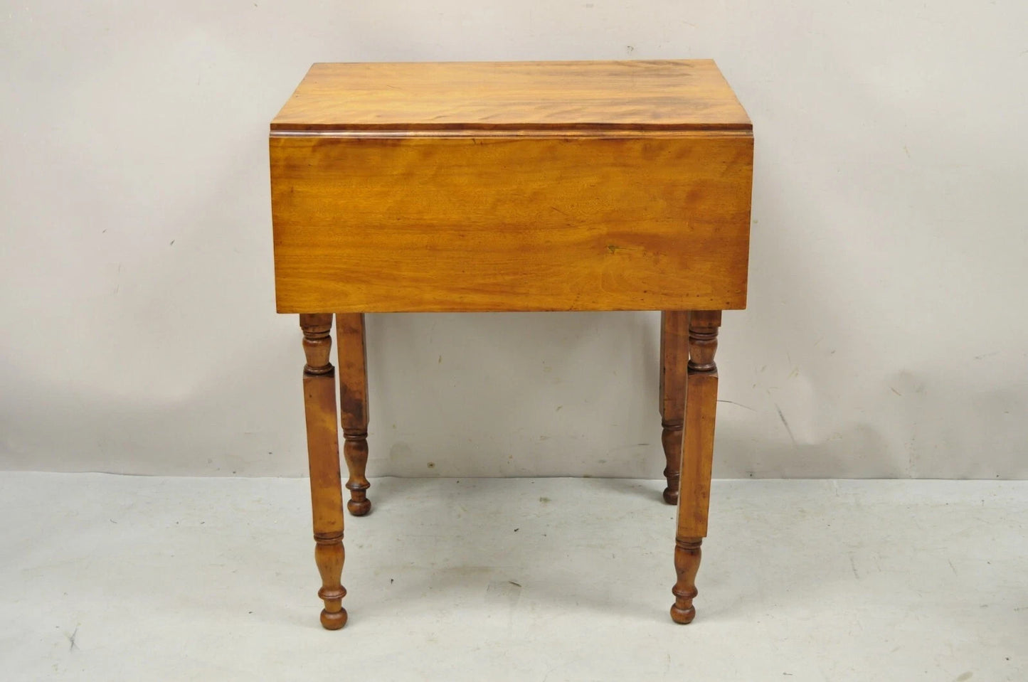 Antique Sheraton Chestnut Wood 2 Drawer Pembroke Drop Leaf Work Side End Table
