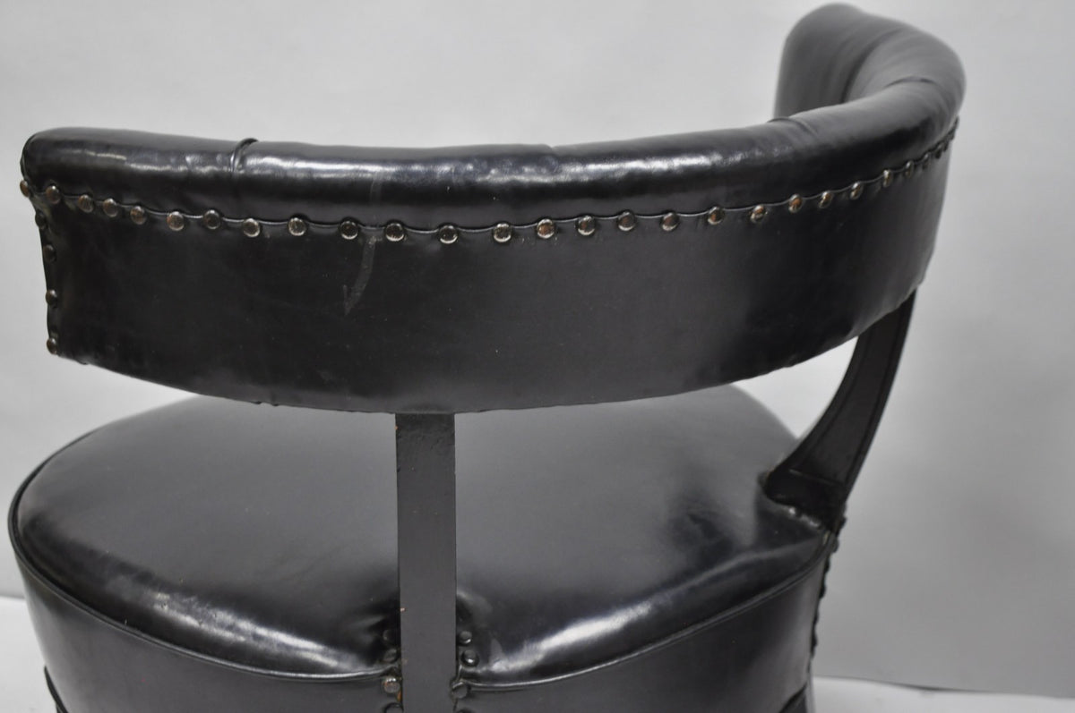 Vintage Mid Century Modern Low Black Barrel Back Lounge Club Chairs - a Pair