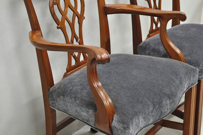 Antique Chippendale Style Mahogany Carved Fretwork Dining Chairs - Set of 10