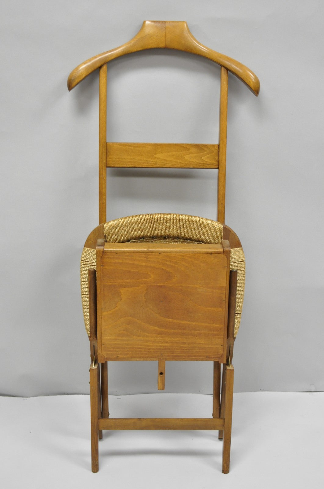 Vintage Mid Century Italian Style Modern Beech Wood Clothing Valet Chair Seat, B