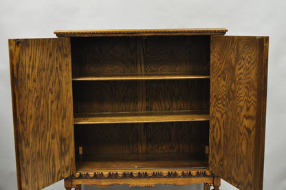 Antique Jacobean Renaissance Tudor Oak Blind China Cabinet Bookcase Cupboard