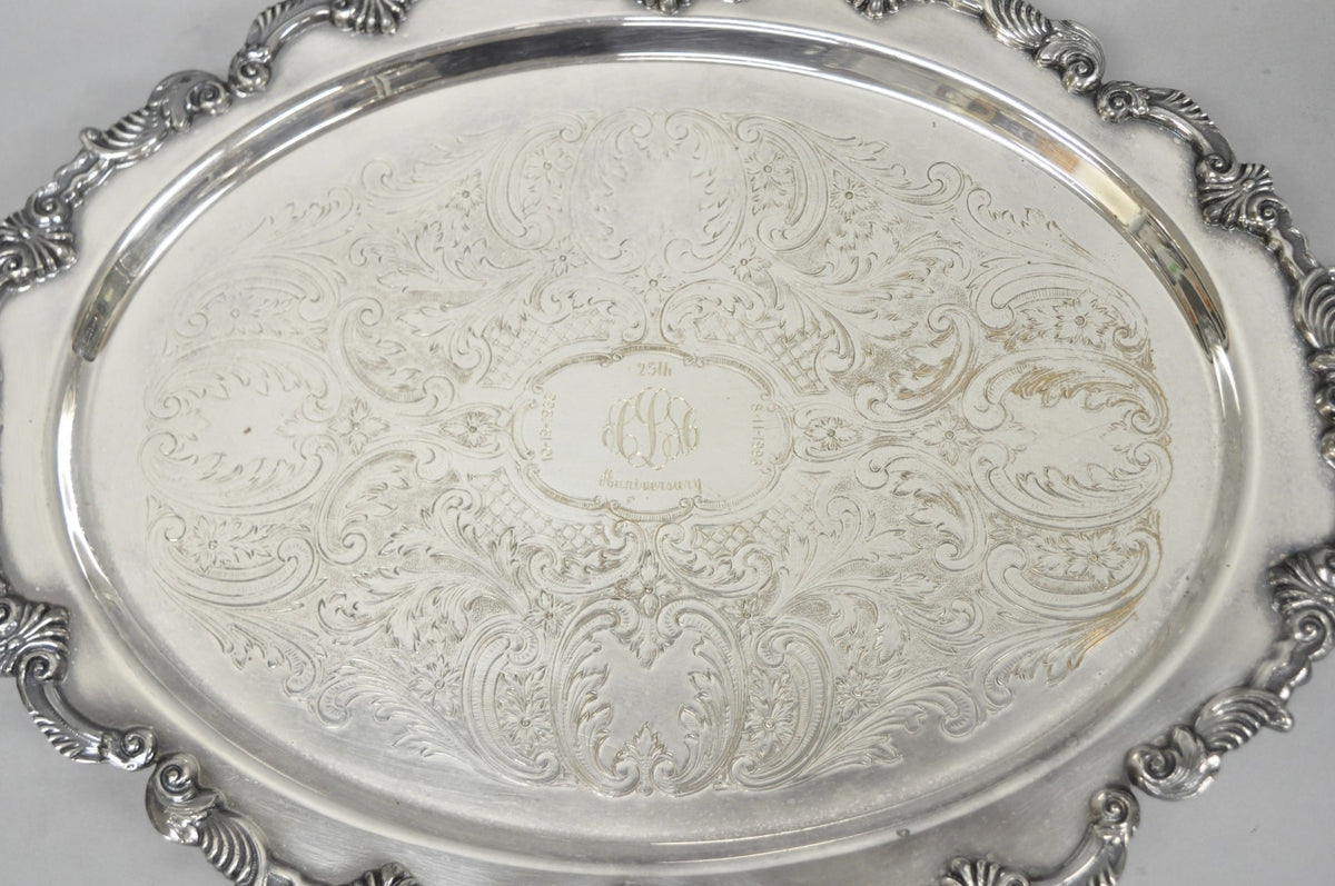 Vintage Sheffield Victorian Silver Plated Oval Platter Tray 25th Anniversary