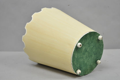 Vintage Italian Hollywood Regency Tole Metal Cream & Green Painted Wastebasket