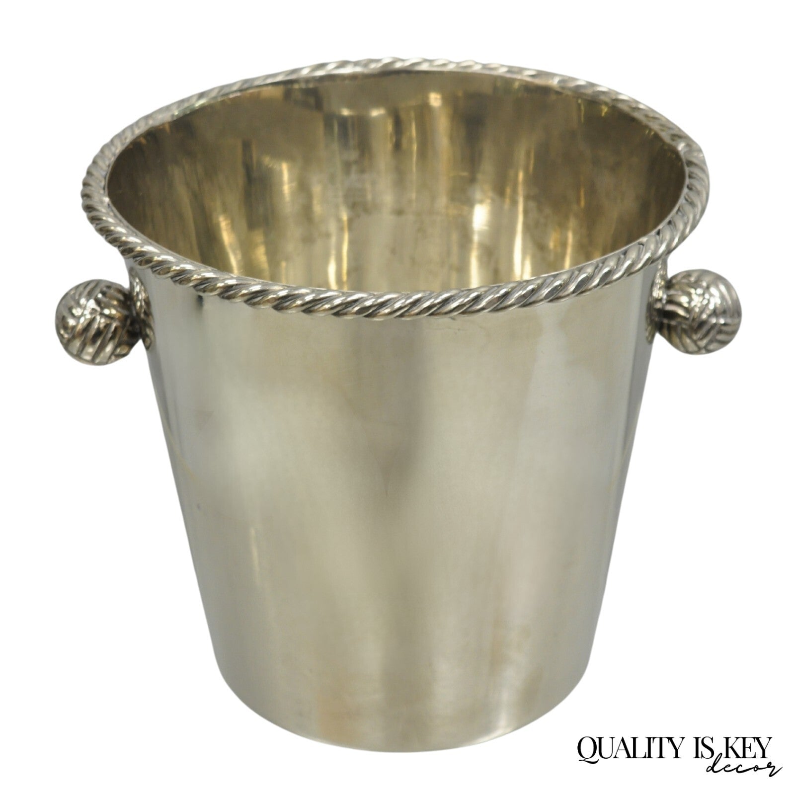 Hollywood Regency Silver Plated Champagne Chiller Ice Bucket w/ Knot Handles