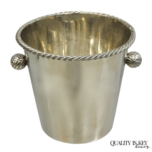 Hollywood Regency Silver Plated Champagne Chiller Ice Bucket w/ Knot Handles