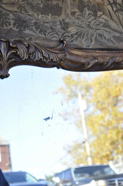 Antique French Tapestry Louis XV Rococo Carved Wood Overmantle Trumeau Mirror