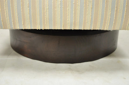 Mid Century Modern Milo Baughman Style Wooden Swivel Base Club Lounge Chair