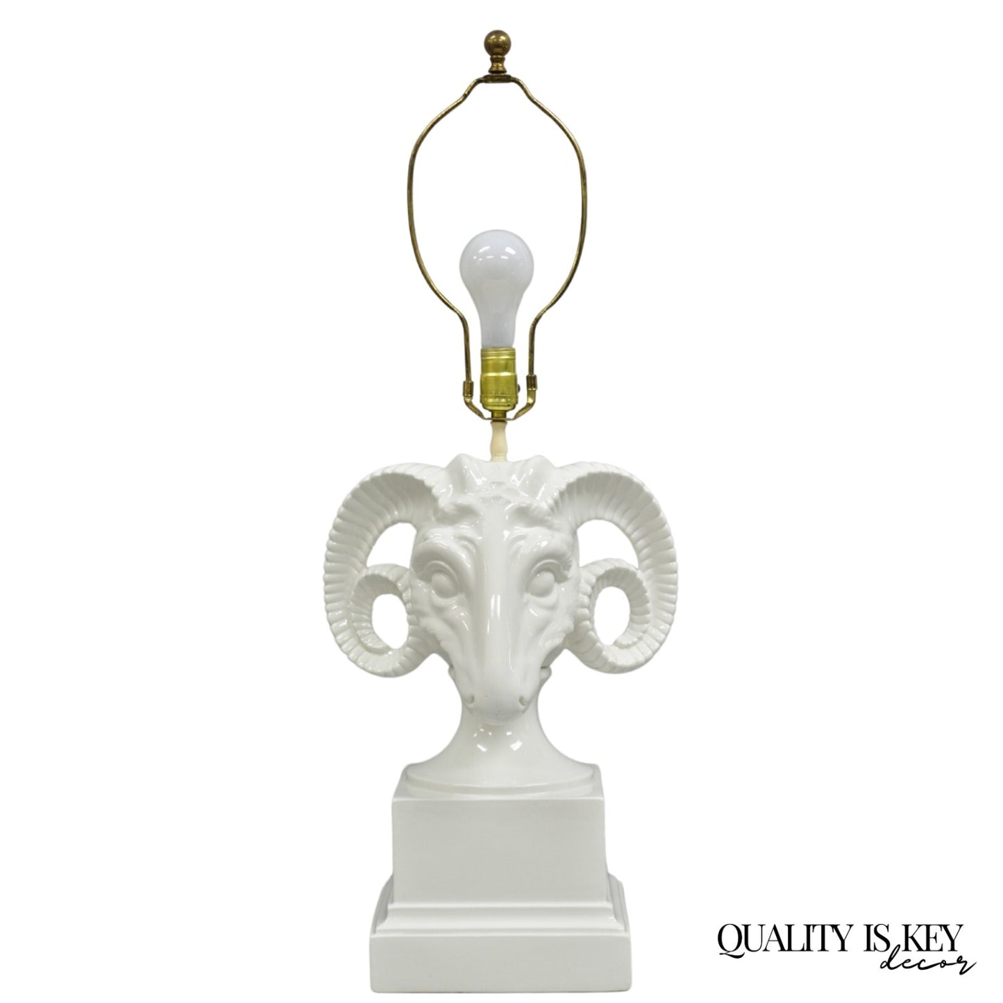 Vintage Chapman Neoclassical Rams Head White Porcelain Blanc de Chine Table Lamp