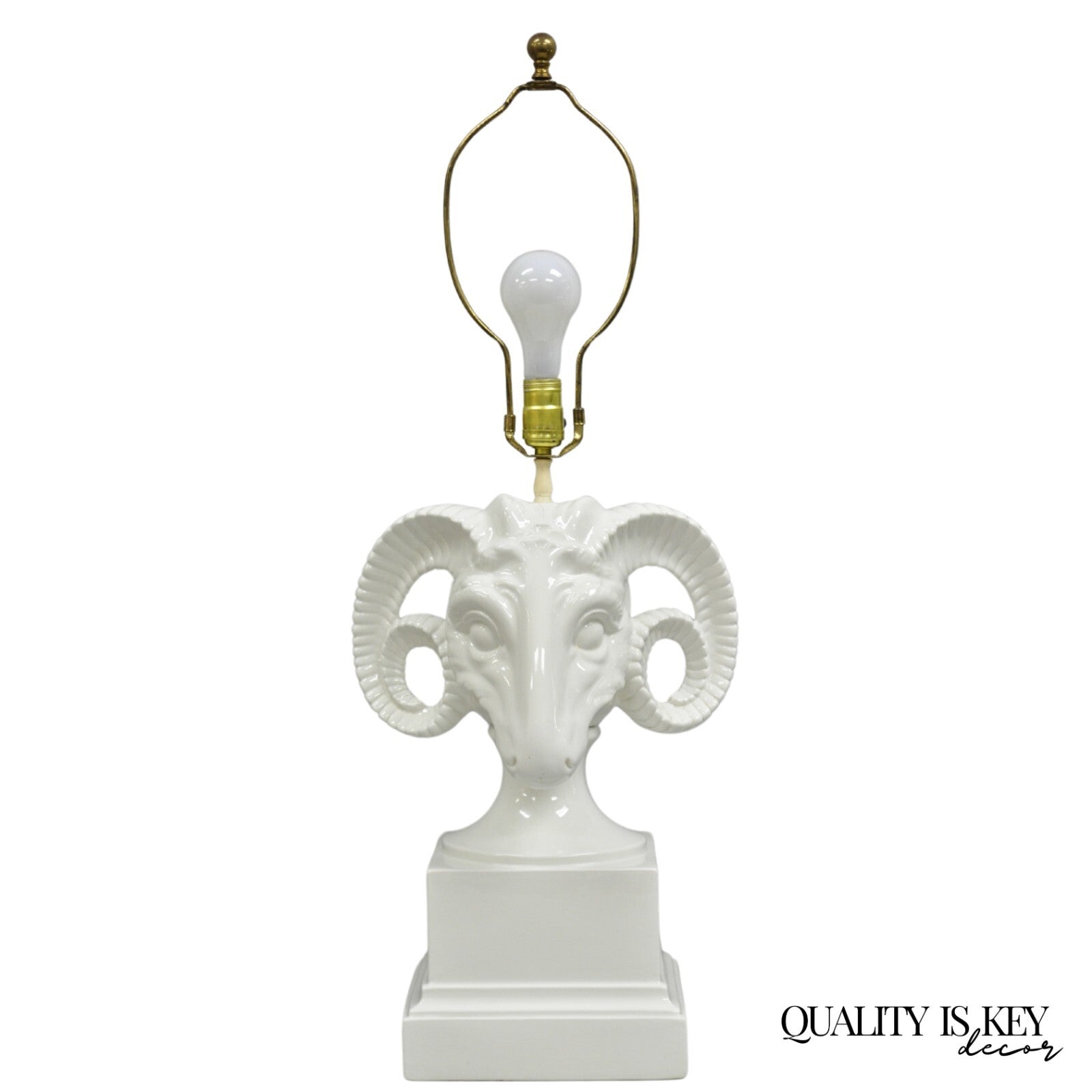 Vintage Chapman Neoclassical Rams Head White Porcelain Blanc de Chine Table Lamp
