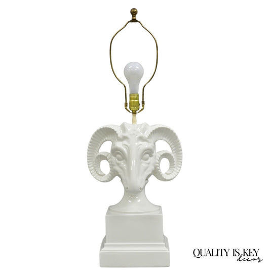 Vintage Chapman Neoclassical Rams Head White Porcelain Blanc de Chine Table Lamp