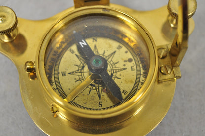 Vintage English Campaign Brass Round Sundial Compass with Small Rosewood Box