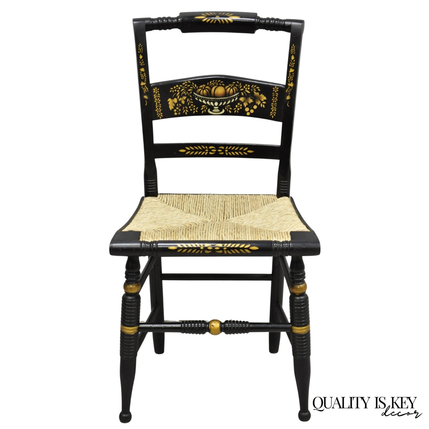 Vintage Nichols & Stone Hitchcock Harvest Stencil Painted Black Side Chair