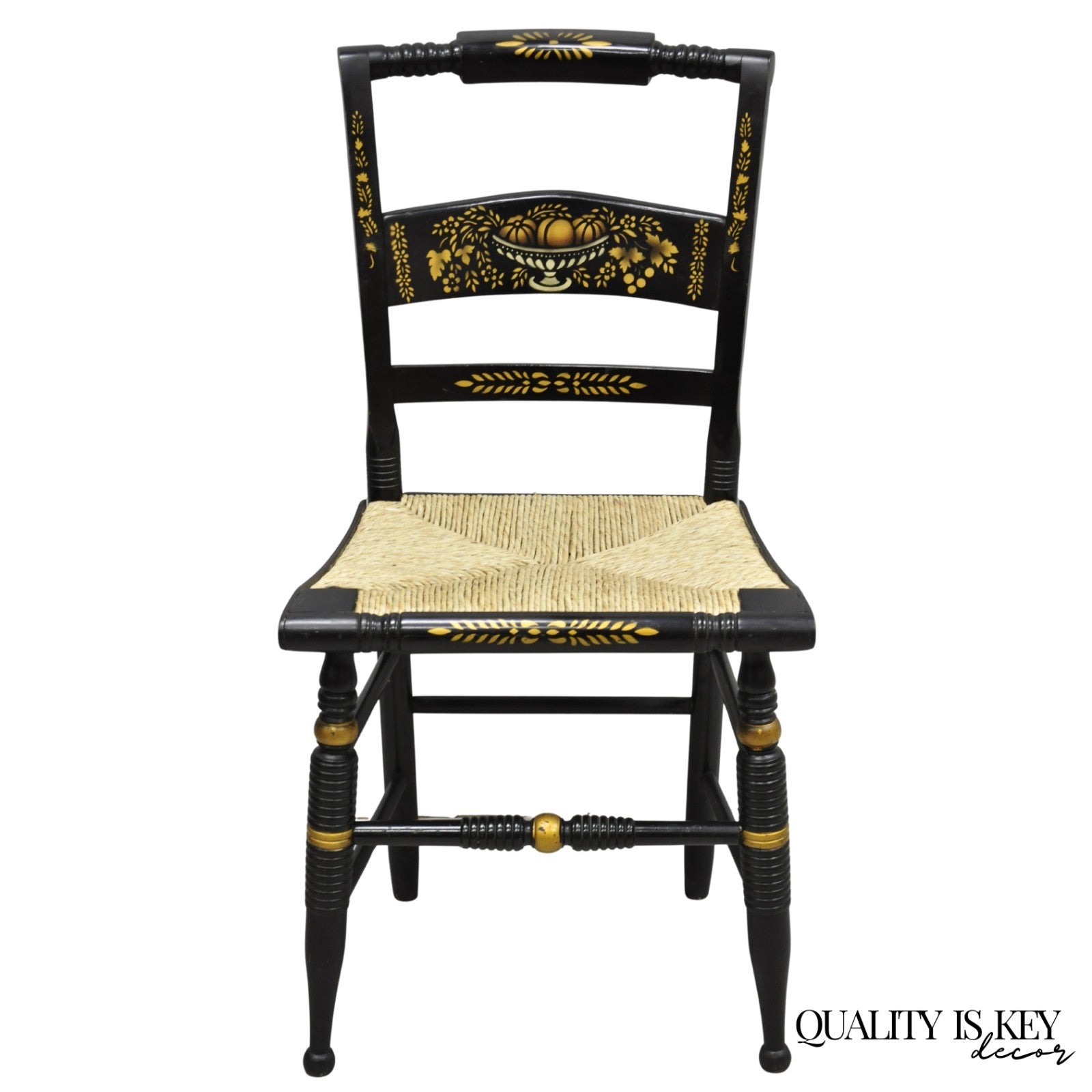 Vintage Nichols & Stone Hitchcock Harvest Stencil Painted Black Side Chair