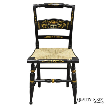 Vintage Nichols & Stone Hitchcock Harvest Stencil Painted Black Side Chair