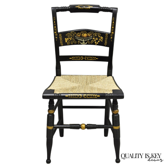 Vintage Nichols & Stone Hitchcock Harvest Stencil Painted Black Side Chair