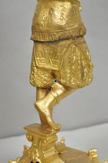 Antique Orientalist Gold Gilt Bronze Figural Male and Female Candlesticks - Pair