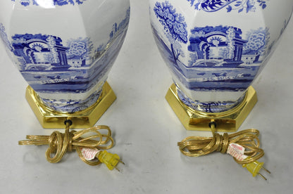 Vintage Spode Chinoiserie French Blue White Porcelain Ginger Jar Table Lamp Pair