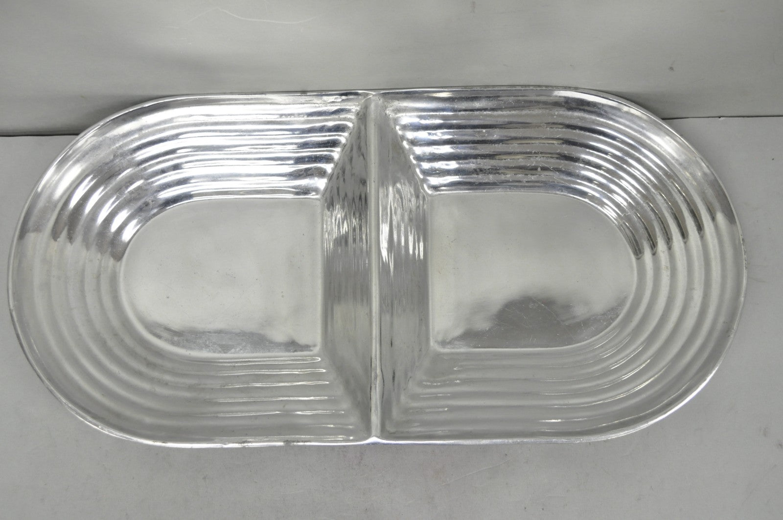 Vintage Mid Century Modern Art Deco Cast Aluminum 2 Section Serving Dish Platter