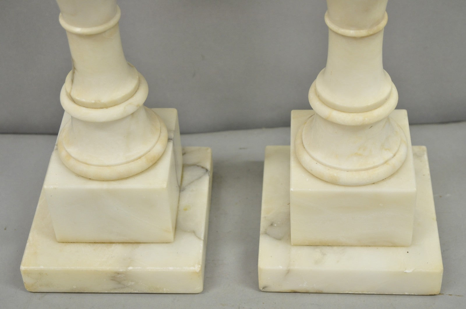 Antique French Empire Carved Italian White Marble Victorian Table Lamps - a Pair