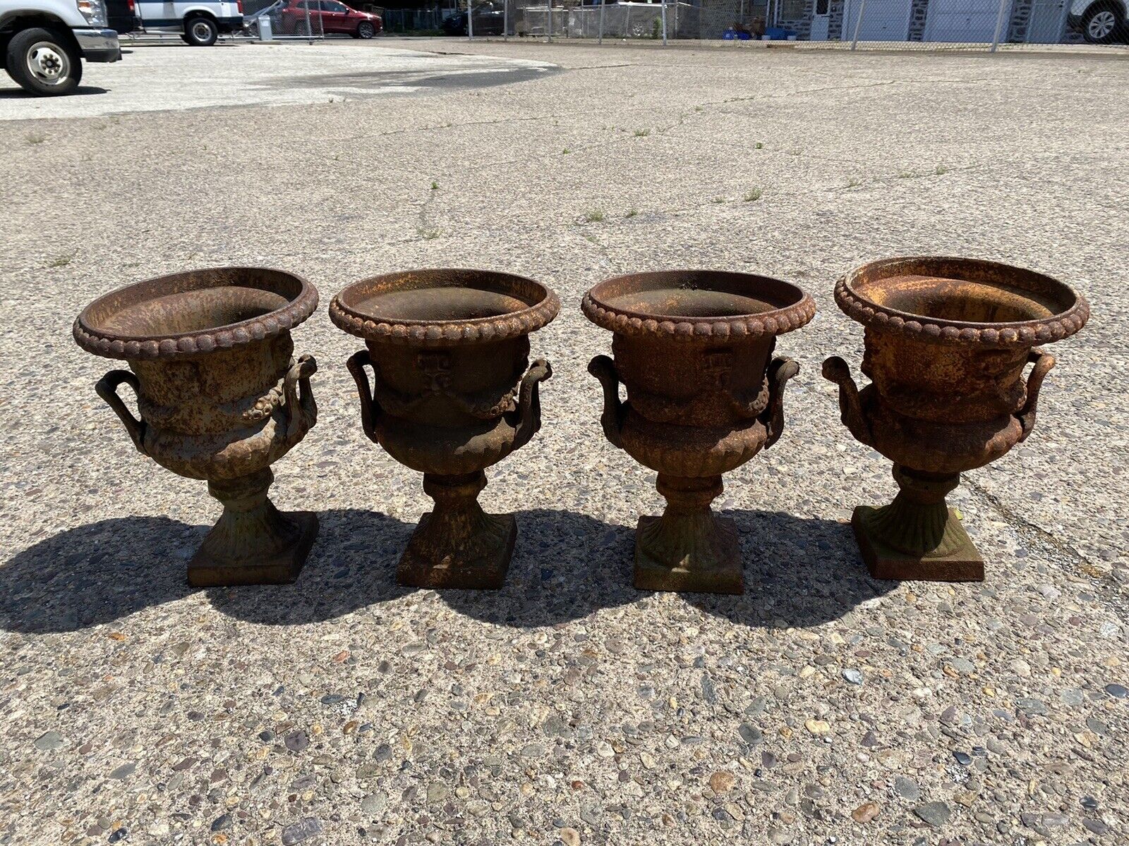 Cast Iron French Classical Style Urn Form 17" Outdoor Garden Planter with Faces