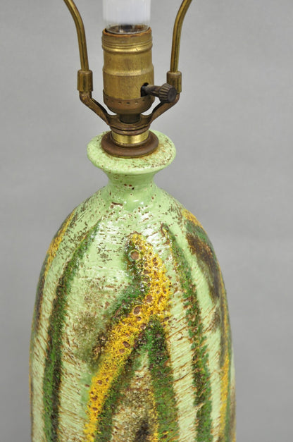Vintage Italian Mid Century Modern Green Pottery Glazed Ceramic Tall Table Lamp