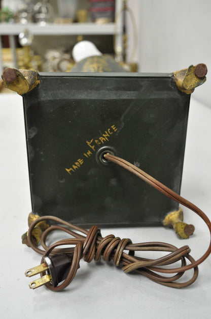 Vintage French Empire Green Tole Metal Gold Swan Painted Urn Table Lamp