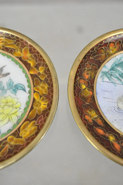 Vintage Chinese Brass Enamel Cloisonne Small Trinket Dish Set Brown - Set of 2