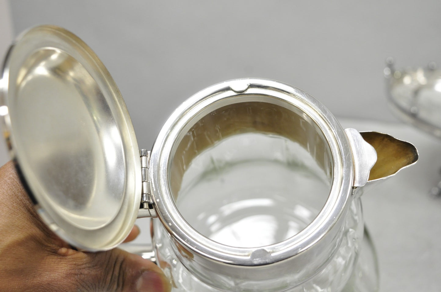 Antique Victorian German Silver Plated Crystal Glass Lemonade Water Pitcher