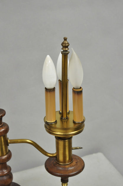 Vintage French Country Distressed Wood Brass Student Desk Lamp w/ Metal Shade