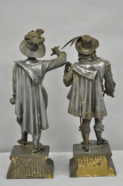 Antique French Renaissance Don Juan & Don Cesar Spelter Metal Sculptures 2 Pcs