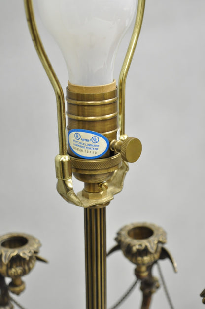 Vintage French Regency Style Brass Swans Candelabra Table Lamps - a Pair