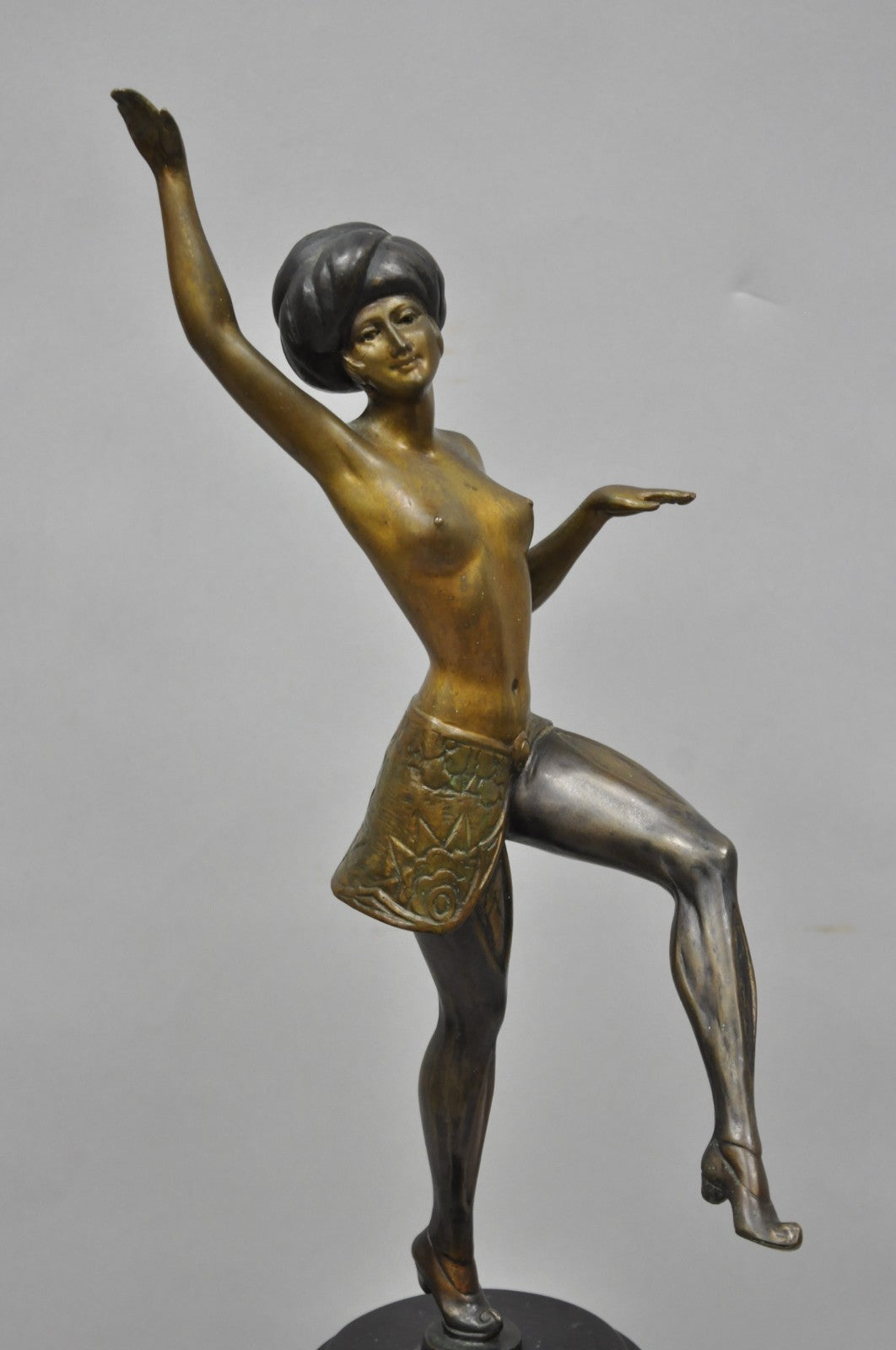 Vintage Reproduction French Art Deco Style Bronze Flapper Dancer Figure Statue