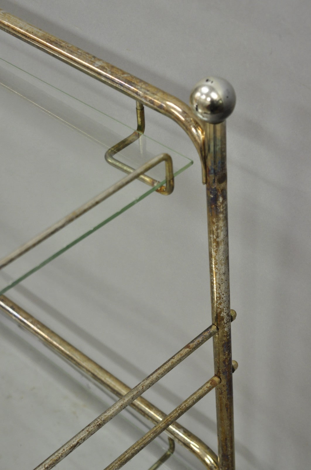 Vintage Mid Century Modern Metal 2 Tier Glass Shelf Rolling Liquor Bar Cart