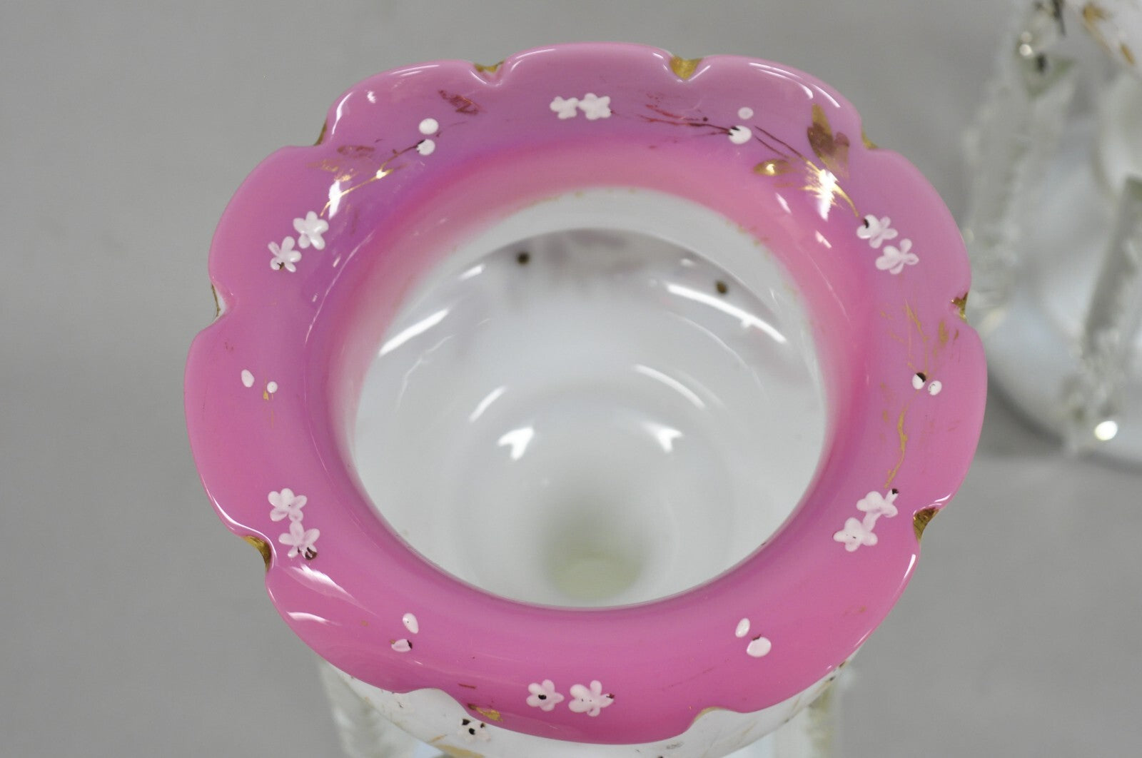 Antique Czech Victorian Bohemian Pink White Mantel Lusters Lustres - a Pair