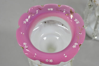 Antique Czech Victorian Bohemian Pink White Mantel Lusters Lustres - a Pair