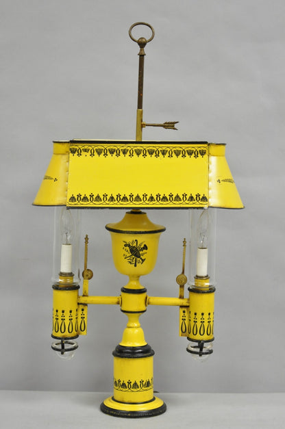 French Country Yellow Paint Italian Tole Metal Candlestick Bouilotte Table Lamp