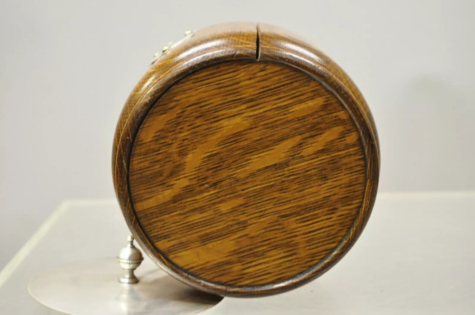 Antique H.C. & C. English Silver Plate and Oak Biscuit Barrel with Lid and Liner